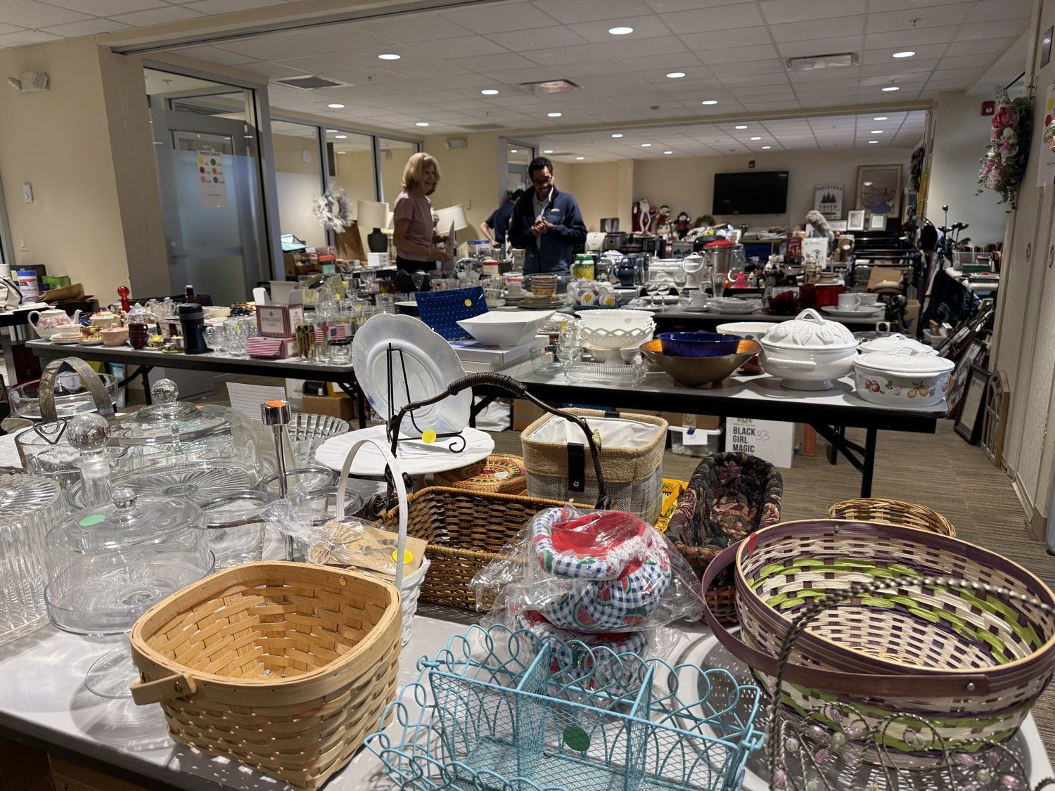 Baskets, glassware, and serving pieces