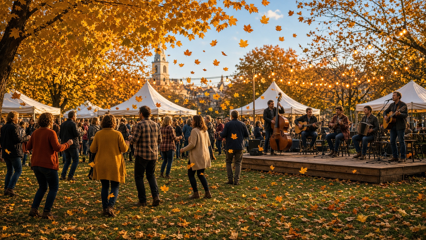 A small band and dancers at an outdoor festival